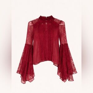 Moody Boho Victorian Edgy Bohemian Whimsygoth Red Lace Bell Sleeve Top Size S